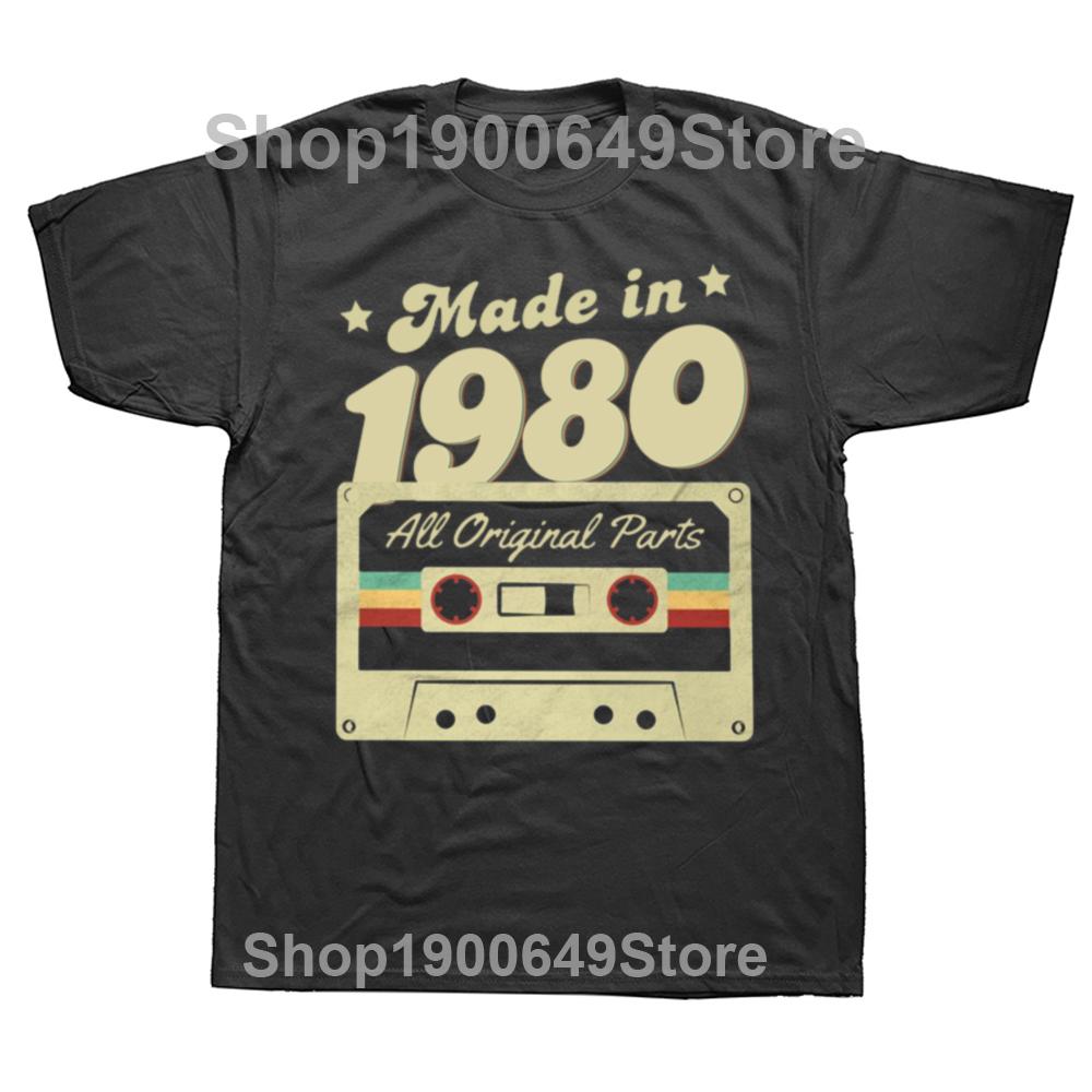 Mens Made In 1980 Tee 44th Birthday 44 Years Old School Retro 80 T Shirt Anniversary Cotton Top Short Sleeve Tee Unique TShirt