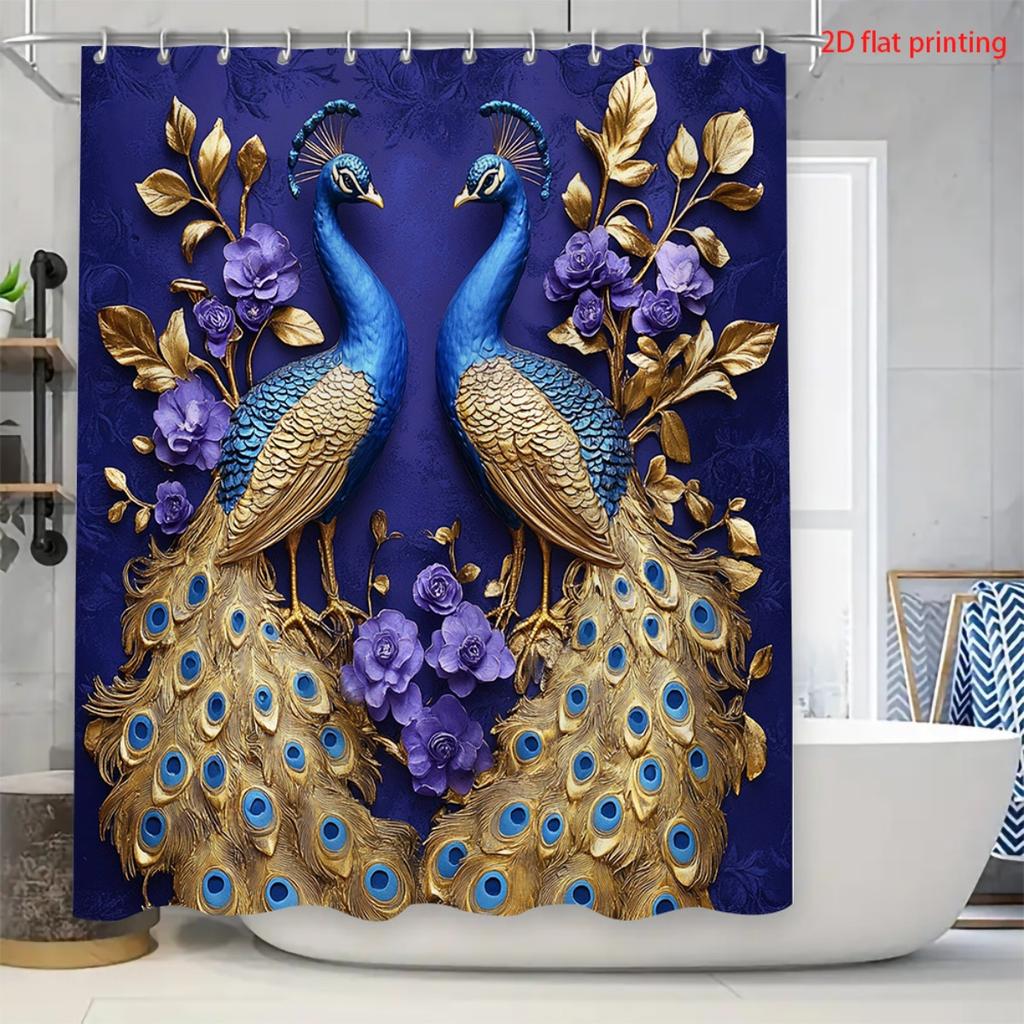 4Pcs Elegant And Gorgeous Shower Curtain Set with Non-Slip Bath Mat, Toilet Lid Cover, Contour Rug & 12 Hooks, Bathroom Decor