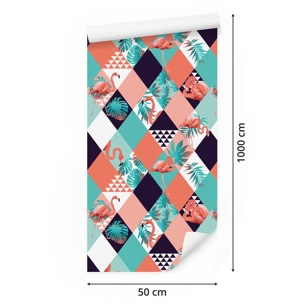 Flamingos and tropical leaves wallpaper for living room and bedroom 50x1000
