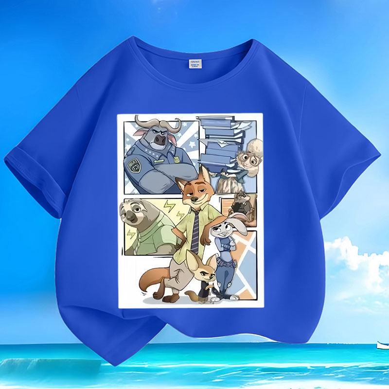 

Summer Children s T-shirt Crazy Zootopia Manga Style Printed Cotton Round Neck Parent Child Wear 2026 Cute Cool Loose T-shirt 150