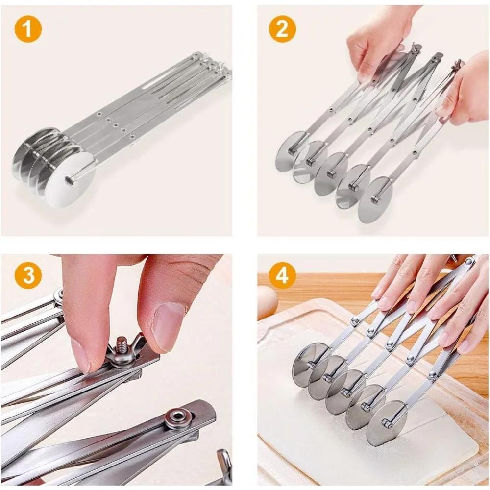 Tăiător de pizza din oțel inoxidabil 430 cu roți de 5/7 roți, tăietor de aluat reglabil, tăietor de prăjituri pentru prăjituri, instrumente de coacere