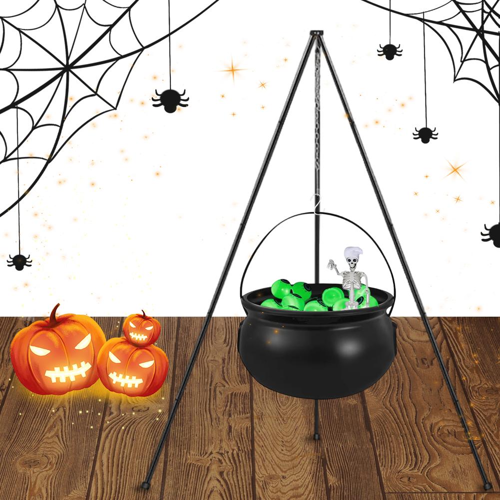 Halloween Decorations Large Witch Cauldron W/ Eyeballs String Light and Skeleton Large Halloween Party Bowl for Porch Home Party