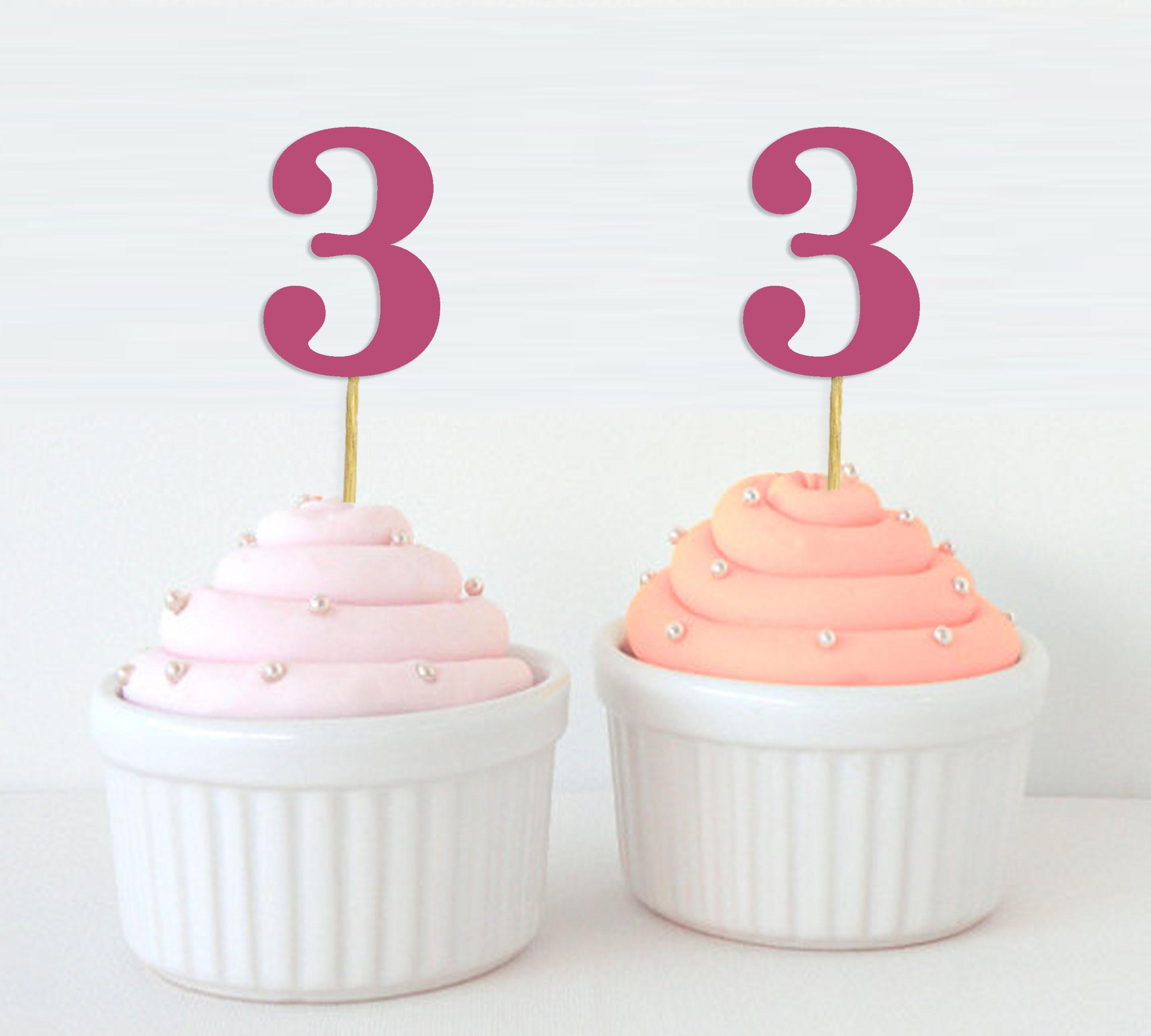 

Darling Souvenir| Number 3 Birthday Cupcake Toppers| Birthday Anniversary Party Dessert Decorations - Pack Of Pack Of 20 рожевий