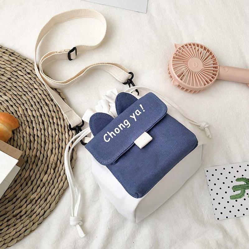 Cute Canvas Bag New Solid Color, Small Ear Crossbody Bag Women's Ins Style Large Capacity Crossbody Bag