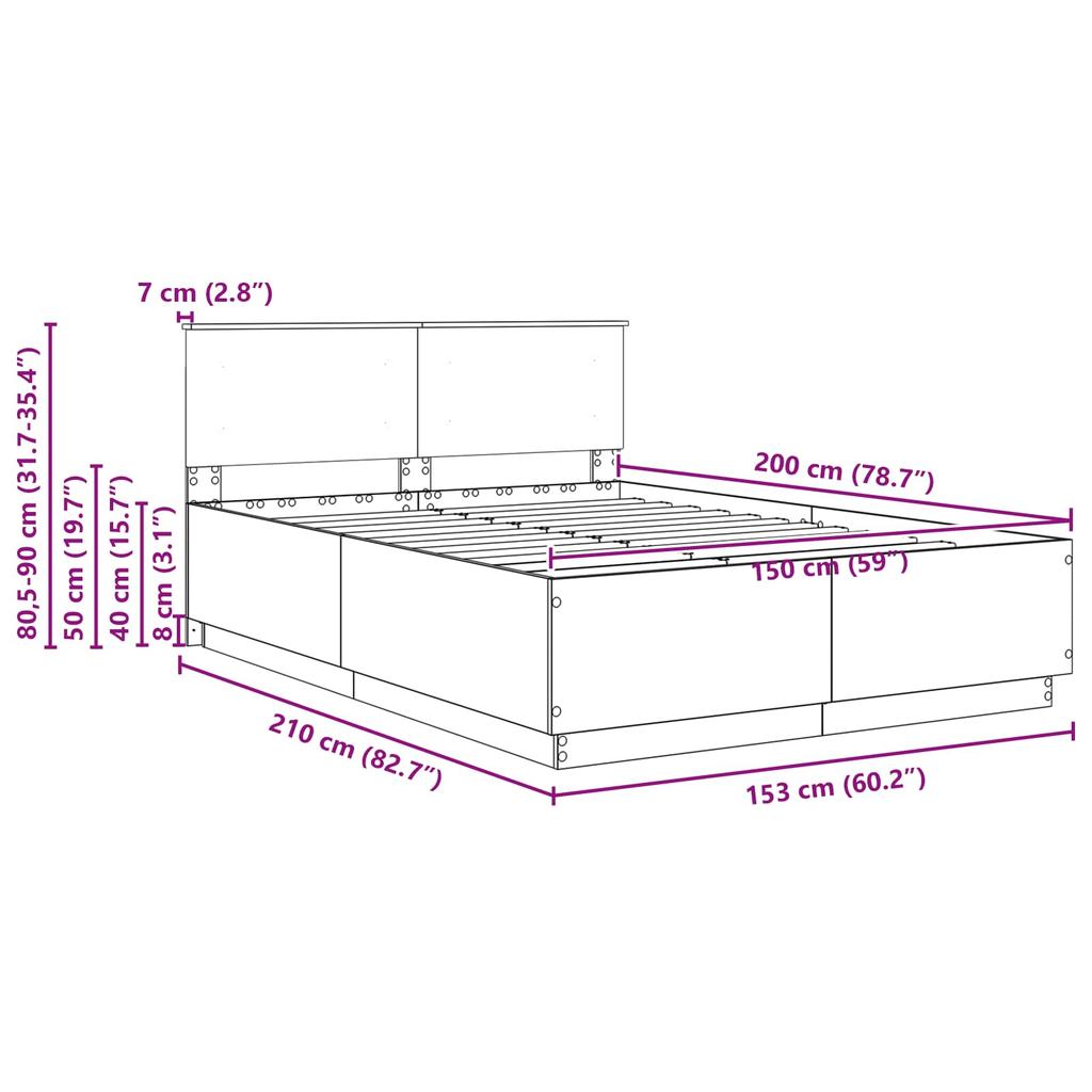 Bed Frame with Headboard Black 150 x 200 cm Engineered Wood