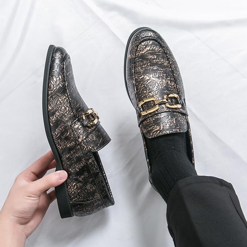 Men Printed Loafers Leather Individuality Formal Business Shoes Wedding Dress Prom Shoes Over Sized