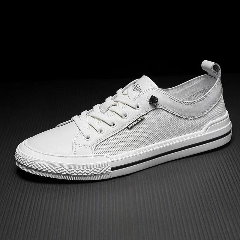 

Summer new men s shoes trend leather round head mesh casual shoes men s daily white shoes breathable board shoes 44 белый
