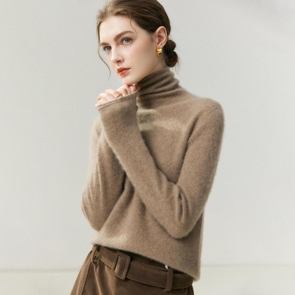 Women's 100% Pure Cashmere High Neck Sweater - Soft, Skin-Friendly, Loose Knit for Autumn/Winter