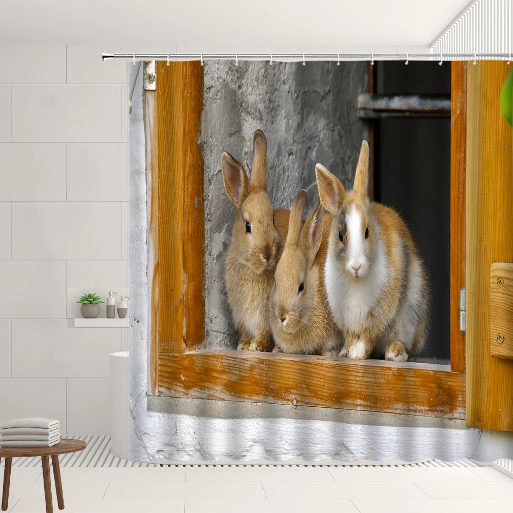 Farm Scenery Shower Curtain Old Retro Farmhouse Green Bamboo Forest Tree Autumn View Garden Decor Wall Covering Bathroom Screens
