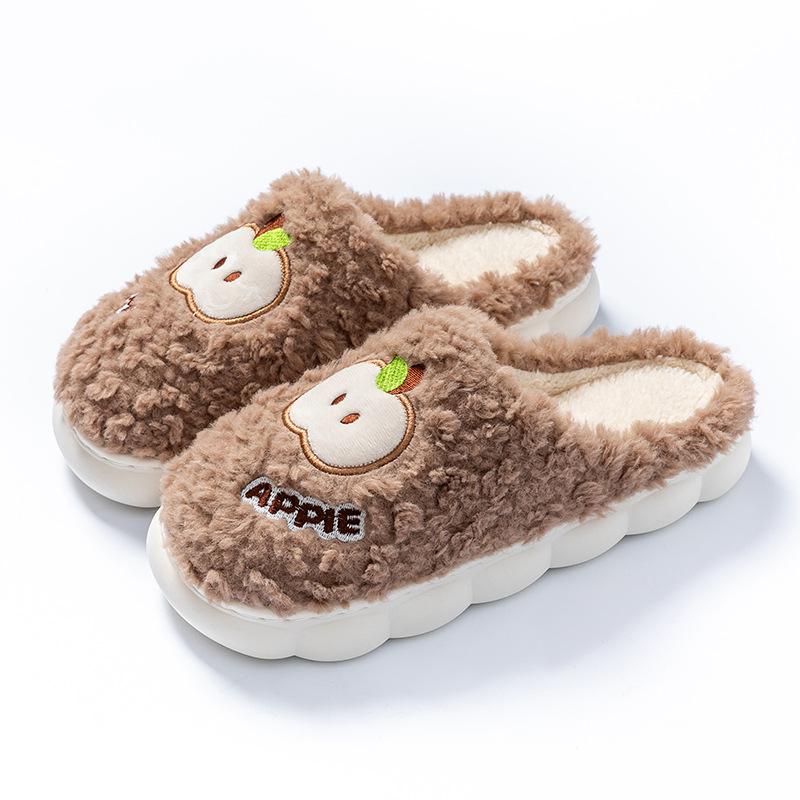 

Осень и зима вышивка толстая подошва бархатные теплые тапочки из хлопка для дома, спальни, для пары, тапочки с волосами 44-45 size [shoes are 1-2 sizes smaller]