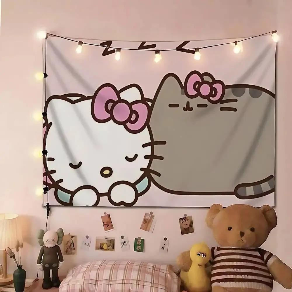 Hello Kitty Pusheen Sleep Tapestry Single Print Cute Stylish Durable Tapestry Home Living Room Bedroom Dorm Kawaii Vibe Decor