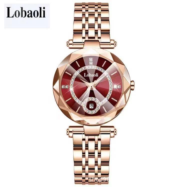 Elegant Ladies' Quartz Watch with Diamond Accents, Durable Glass, and Steel Band
