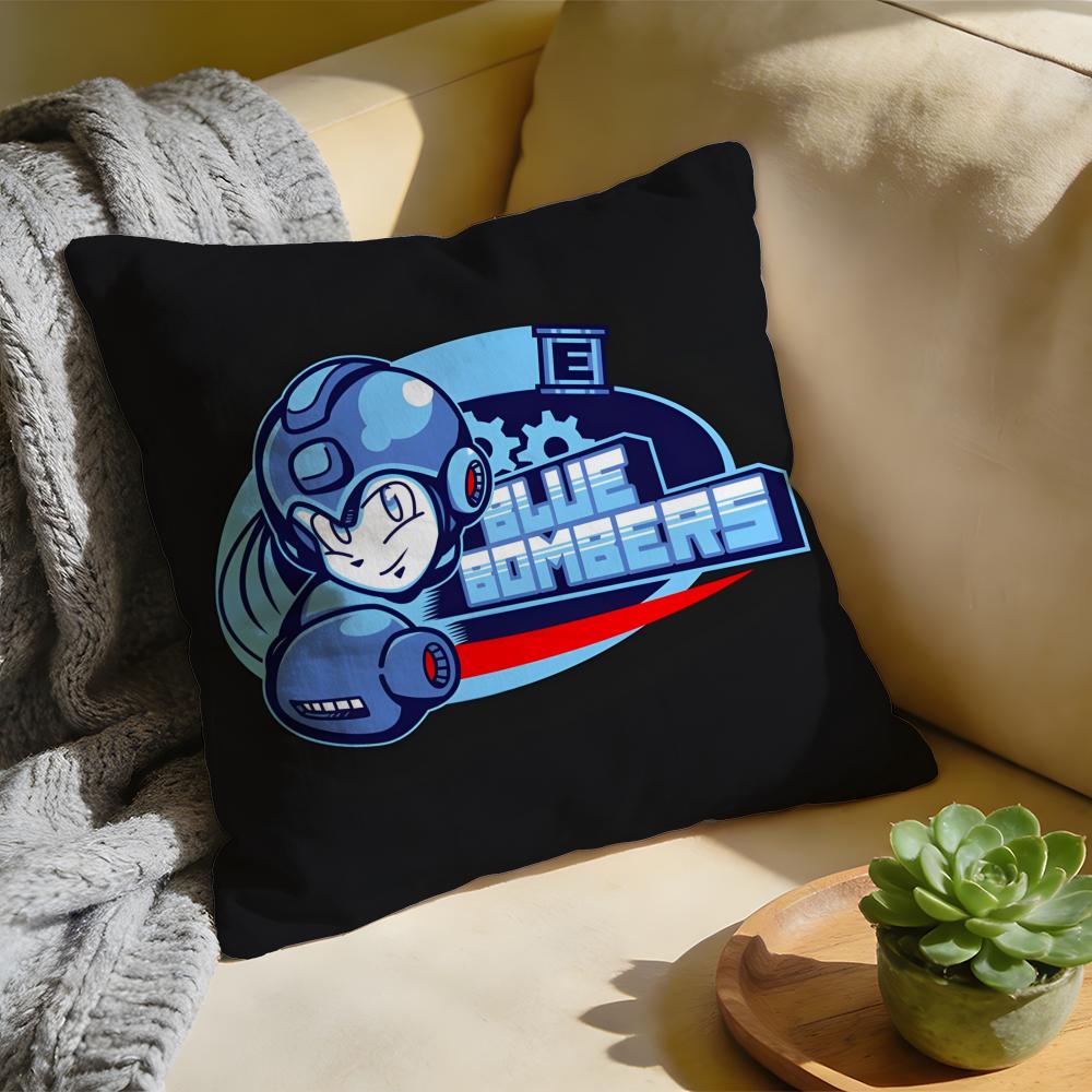 RRockman Mega Man Anime Game Cushion Cover Washed Linen Soft Breathable Decorative Case For Sofa Home Pillow Cover