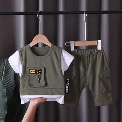 Children's Summer Thin Casual Suit Round Neck Short Sleeve T-shirt + Shorts Cute Handsome Two-piece Set