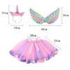 3pca/set Halloween Costume Set with Unicorn Horn Hairband and Angel Wings Polyester Tulle Party Performance Outfit for COS Play