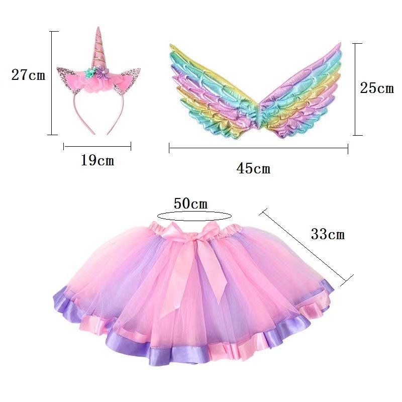 3pca/set Halloween Costume Set with Unicorn Horn Hairband and Angel Wings Polyester Tulle Party Performance Outfit for COS Play