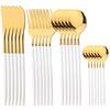 24pcs Flatware Set Stainless Steel Luxe Golden Cutlery Set Mirror Polished, Dishwasher Safe, Includes Knives Forks & Spoons