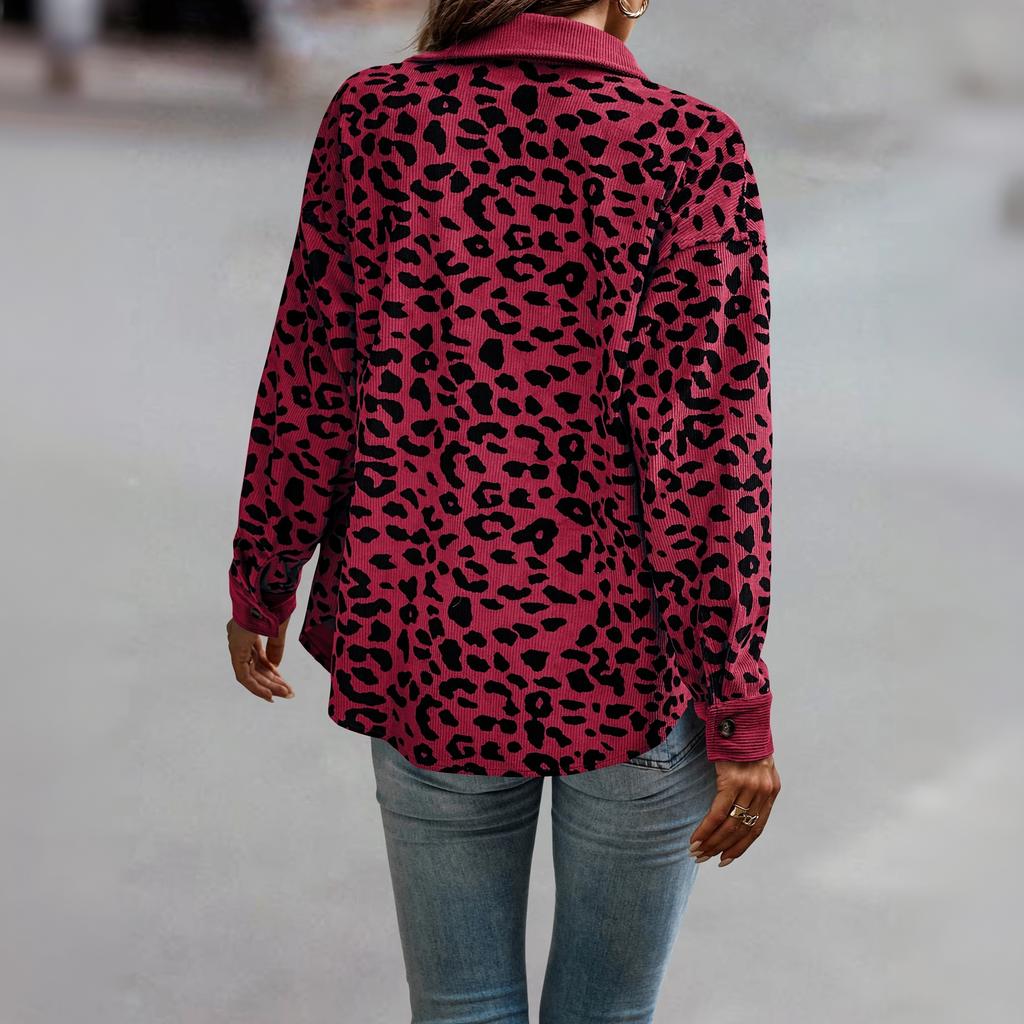 Women's Fashion Geometric Print Button Long Sleeve Casual Jacket for Fall and Winter