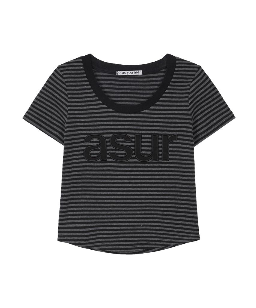 Aejeuyua Mono Line Slim T-Shirt Striped Charcoal