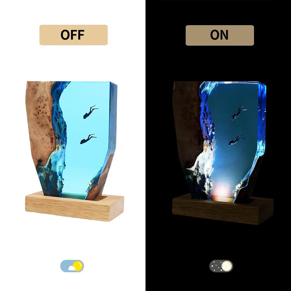 Resin LED Ocean Surfing Night Lights Handmade Wooden Resin Bedside Table Lamp 3D Art Ornaments For Office Bedroom Room Party