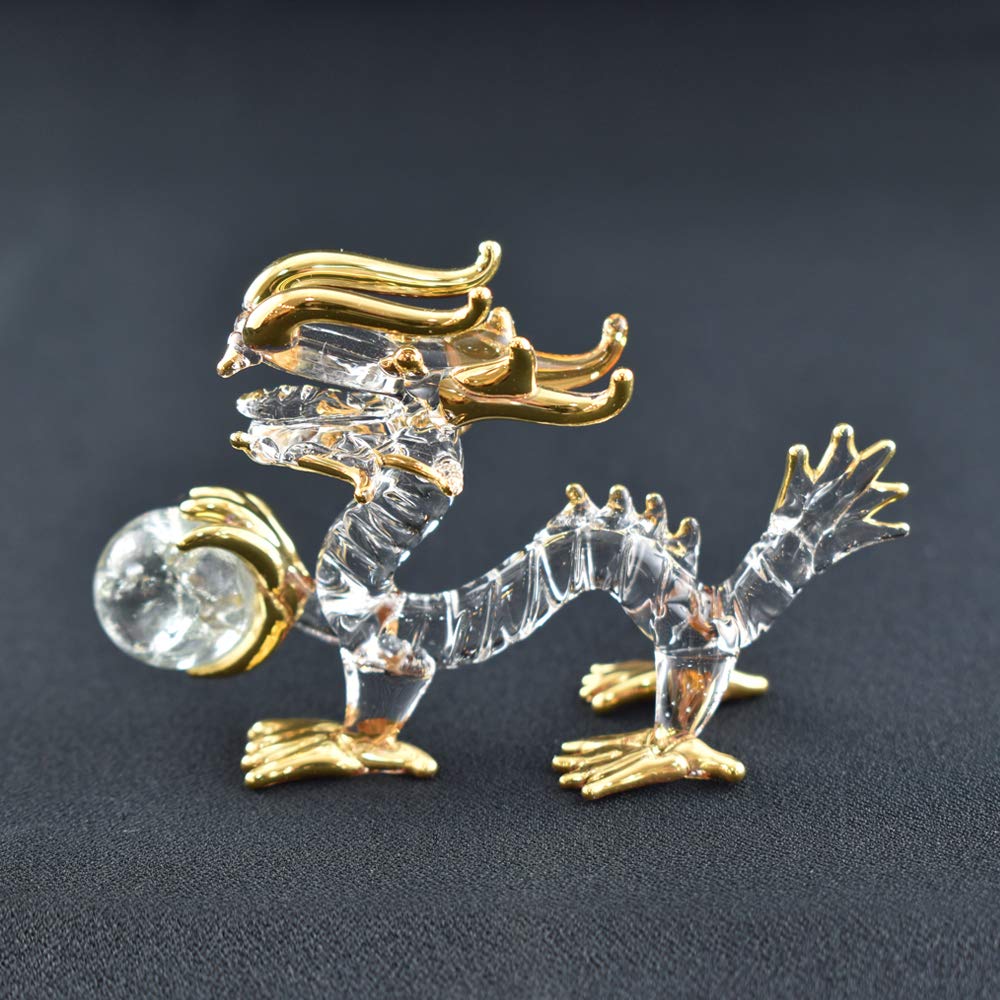 Fourcart Handmade Glass Feng Shui Purification Dragon with Ball, 2-inch X 3-Piece Set
