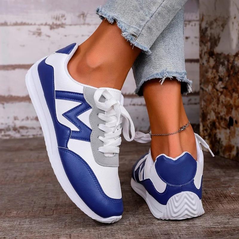 Fashion Shoes Female 2024 Hot Sale Front Lace-up Women's Vulcanize Shoes Fashion Color Matching New Plus Size Comfortable Casual Shoes