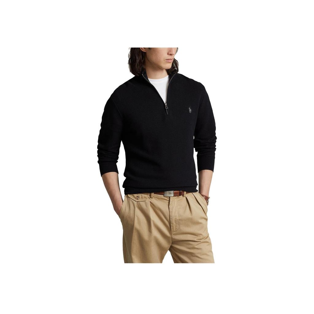 Polo Ralph Lauren Solid Color Logo Embroidered Half-Zip Stand Collar Long Sleeve Sweater Men sweater Black 710697637-023