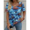 Women's T-Shirt Coconut Tree Pattern 3d Printing Fashion Casual V-Neck Short-Sleeved Beach Style Outdoor Women's Clothing