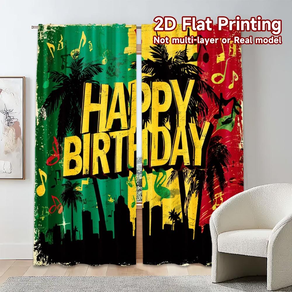 Set Of 2 Flat Printing Curtains Without Rod Tropical Birthday Curtain Fabric Yarn Decorations Outdoor Modern Made Polyester