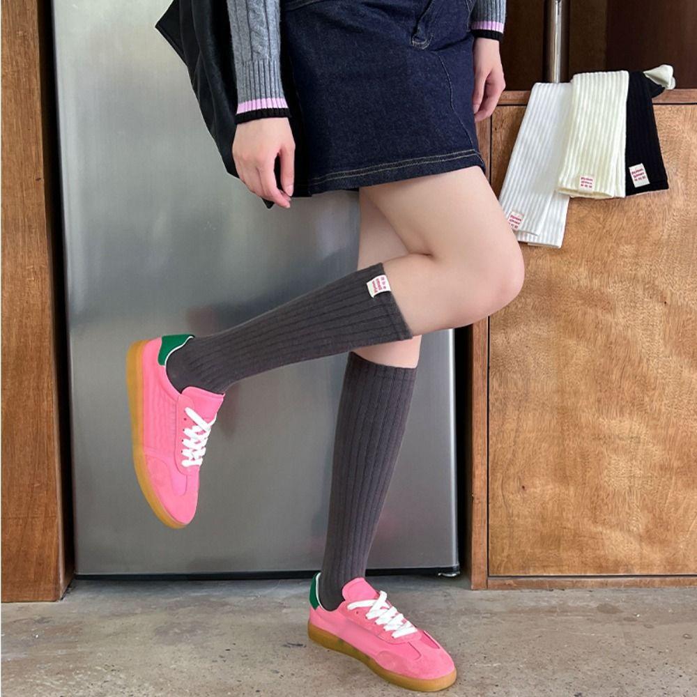 Pure Cotton Knee-high Socks Solid Color Lower Leg Socks New Long Tight Socks  Fall Winter