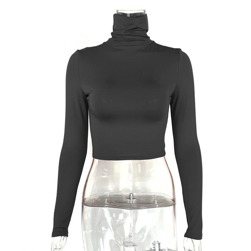 Streetwear T Shirt With High Neck Long Sleeves For Fall Fashion Women