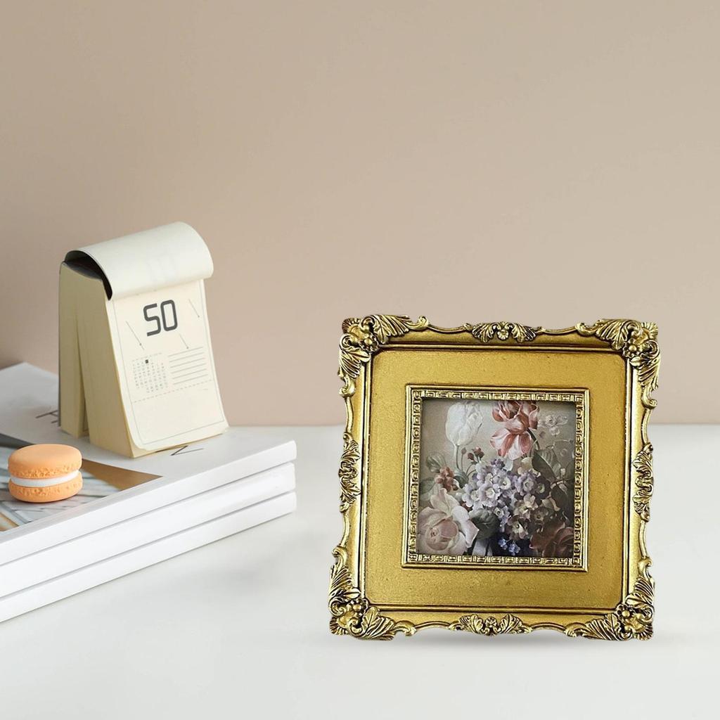 Retro Style Ornate Picture Frame Floral Embossed Tabletop Wall Mounted Ornament Baroque Photo Frame for Wedding Hallway New Year