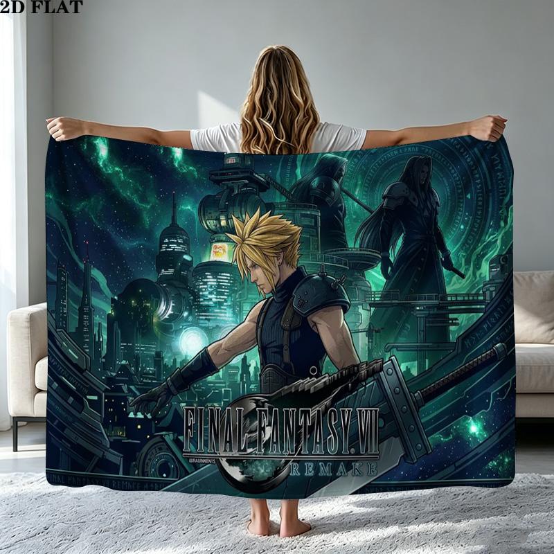 ffvii Game Print Flannel Blanket High Quality Warm Comfortable Cover for All Seasons Perfect for Gifts Home Decor