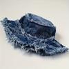 Vintage Distressed Denim Bucket Hat - Wide Brim Sun Protection, Frayed Edge Design, All-Season Outdoor Beach Hat