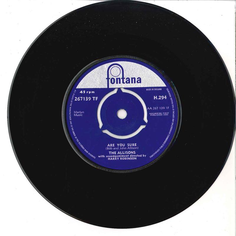 

7-дюймовая пластинка ALLISONS - Are You Sure / There s One Thing Mo 267139TF FONTANA Неизвестный Поп Б/У