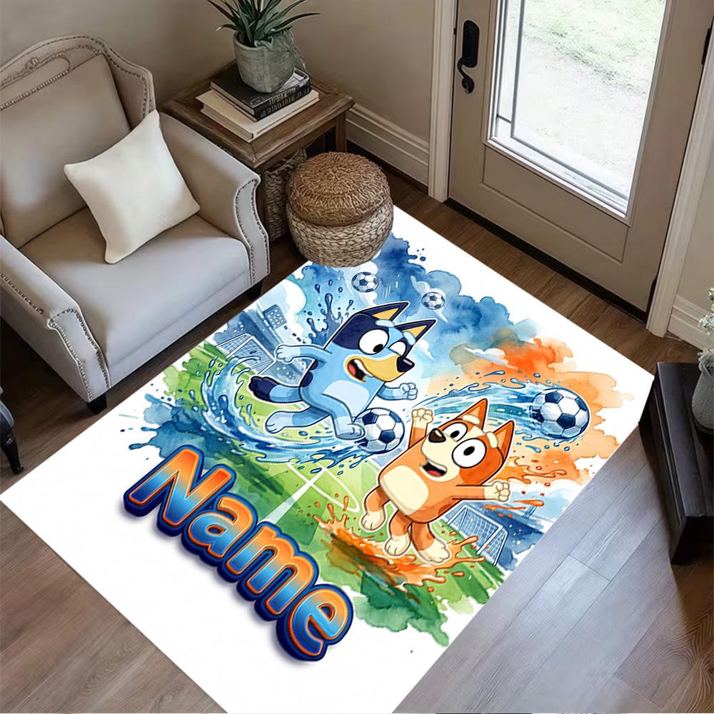 Soccer Fun Bluey Customized Name Floor Rug Office Rug Design for Dormitory Study room Playrooms Bedrooms Antislip Carpet Decorate Offices