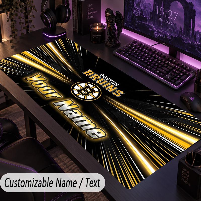 Large Mouse PadBoston Bruins Custom Name Text Personalized Desk Mat Non Slip Gaming Pad