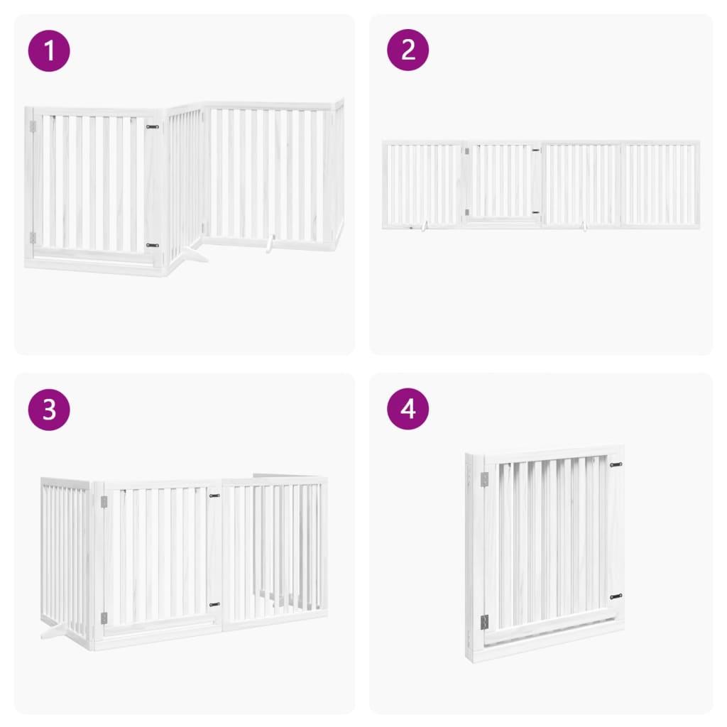 Vidaxl Foldable Dog Gate, With Door, 4 Panels, White, 320 Cm