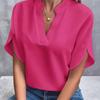 Blusa de color liso con escote en V, blusa informal de manga corta con abertura para primavera y verano, ropa de mujer