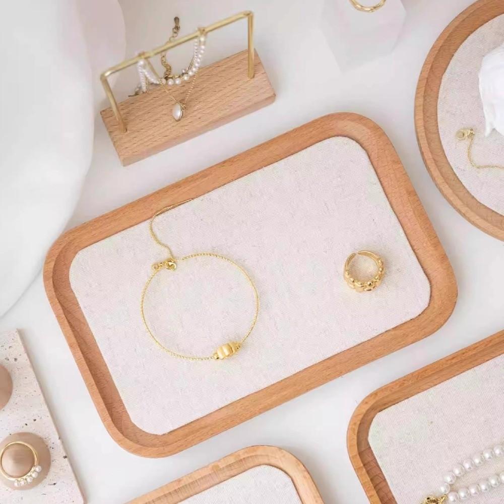 Portable Jewelry Display Plate Wooden Bracelet Necklace Tray Jewelry Organization