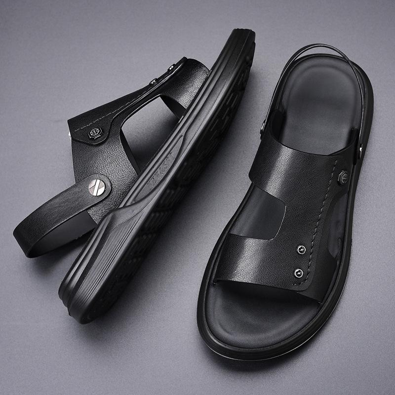 Summer New Sandals Leather Beach Shoes Casual Two Wear Leather Sandals Driving Shoes