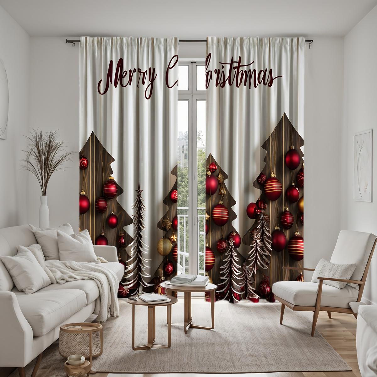 

2-х компонентный HD цифровой красный галстук Рождественский шар Рождественская елка занавеска Домашнее украшение стиль украшение гостиная спальня носить штанга c W52H63inchW132H160cm