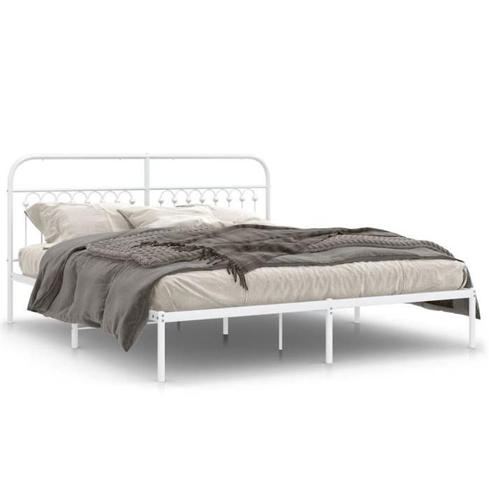 VidaXL Cadre de lit métal avec tête de lit blanc 183x213 cm, lit double, meuble de chambre à coucher, lit d'invité, lit, 376654