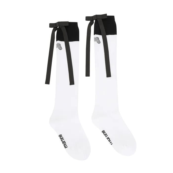 Ribbon Back Point Knee Socks_BLACK