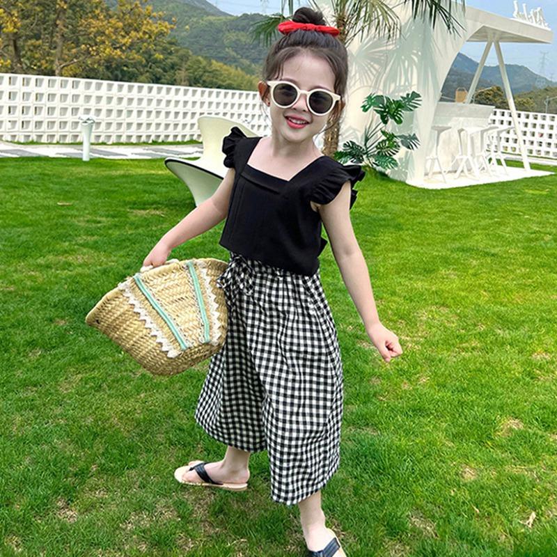 Mädchen-Top mit fliegenden Ärmeln, quadratischem Ausschnitt, hautfreundlich und atmungsaktiv