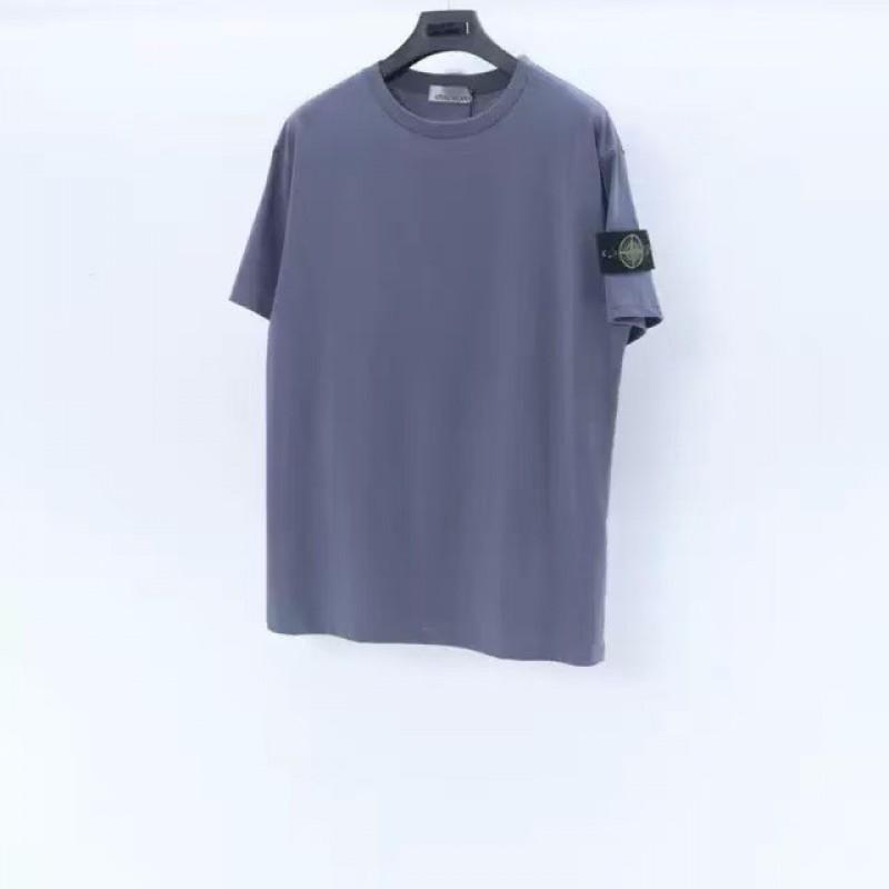 Stoneh Classic Patch Solid Color T-Shirt Men Women High Street Basic Short Sleeve Crewneck Casual Top