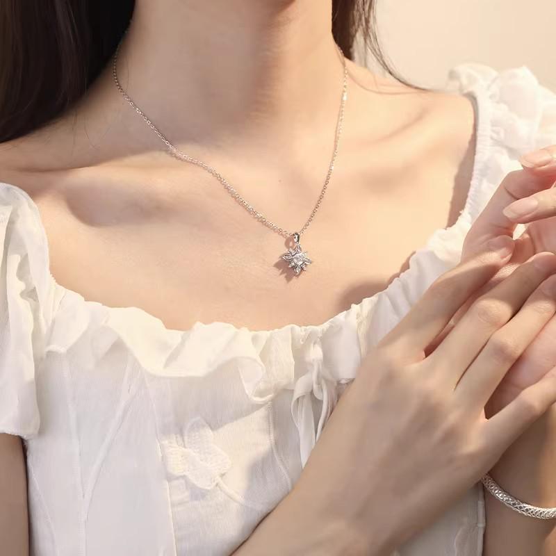 S925 Sterling Silver Snowflake Zircon Necklace - Fashionable Romantic Clavicle Chain 2025