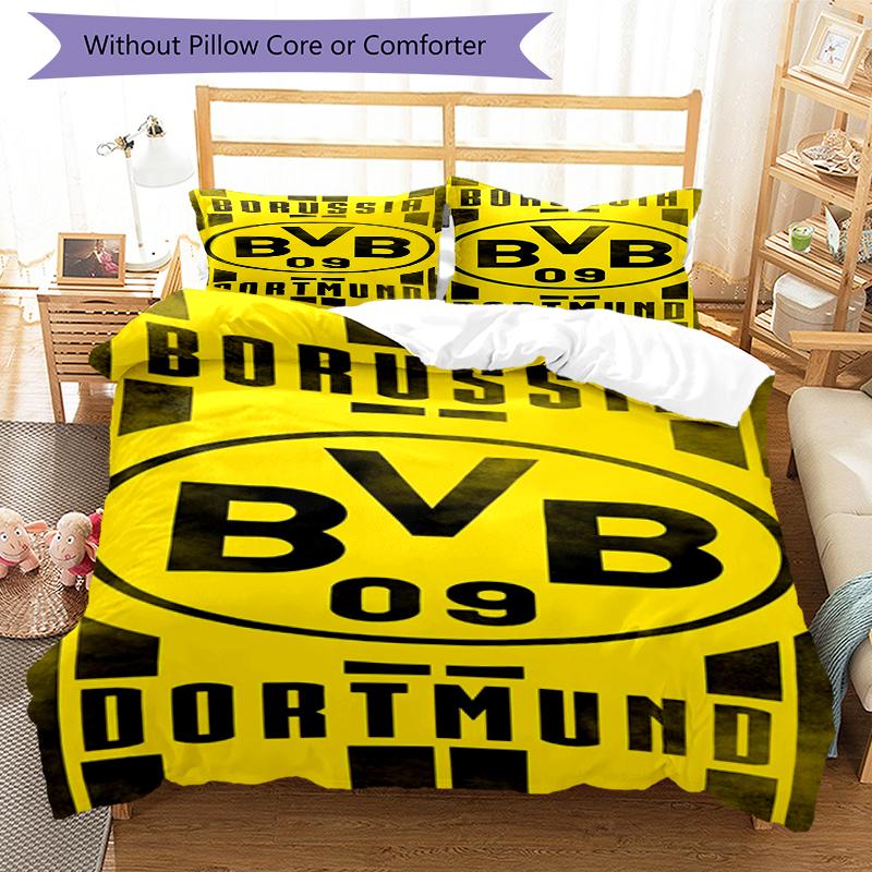 3pcs Borussia Dortmund Bedding Set Duvet Cover Closure Includes 1 Duvet Cover & 2 Pillowcases, Soft and Comfortable for All Seasons.