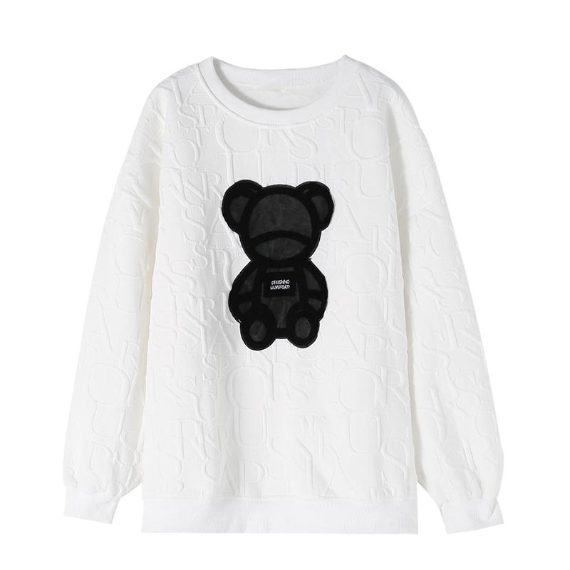 Mulheres coreano urso suéter versátil fundo pullovers desenho animado tops streetwear solto moletom roupas