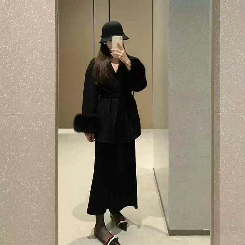 

Высококачественное серое шерстяное пальто на шнуровке на талии женское осенне-зимнее темпераментное нежное и свободное пальто-кейп average size чёрный